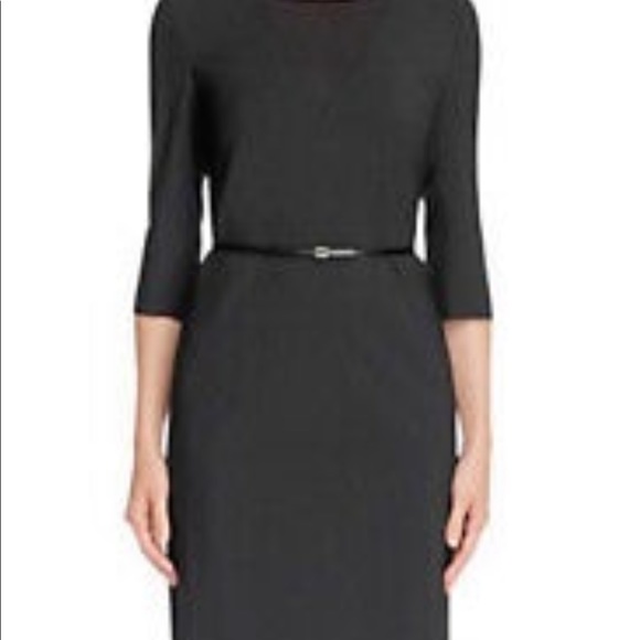 HUGO BOSS Black Diabina Leather Belted Wool Blend Sheath LBD Dress size 6 - Picture 3 of 11